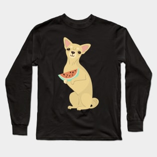 Chihuahua Dog with watermelon Long Sleeve T-Shirt